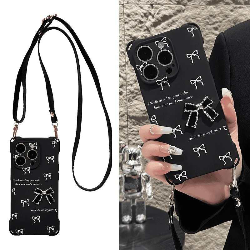 满屏蝴蝶结适用于苹果16/15华为P70vivooppo四角长短挂绳手机壳14