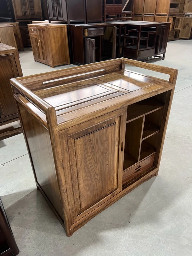 老榆木茶水柜新中式客厅边几禅意餐边柜实木置物柜烧水茶水台一体