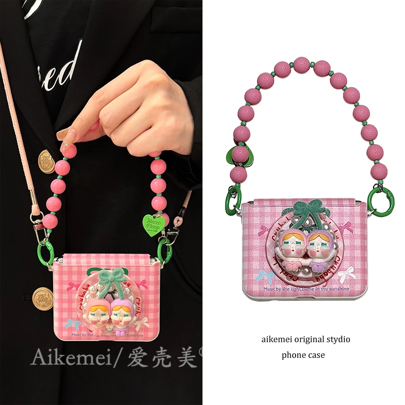 适用华为purax典藏版手机壳ins韩风粉格纹樱桃哭娃pocket2磁吸