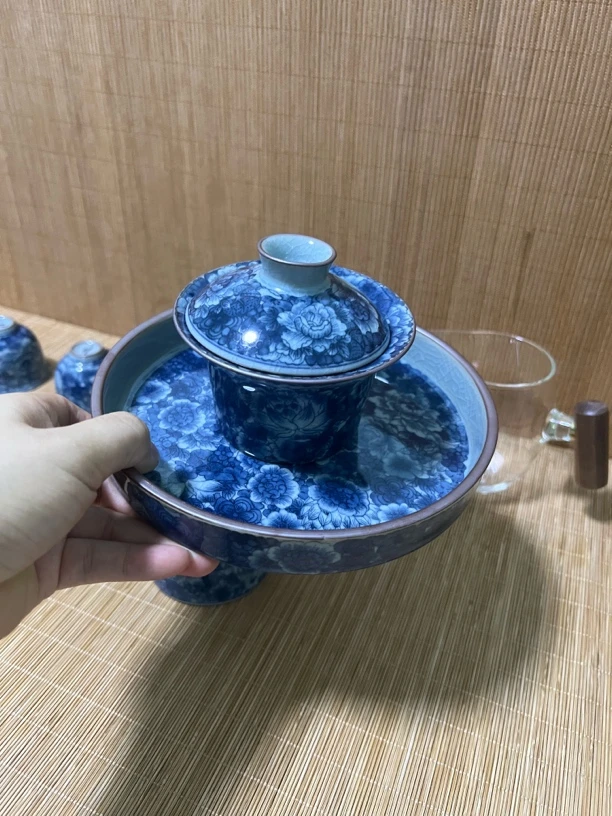 代购许昌新乡超市三才盖碗茶具国画风适合自用送人