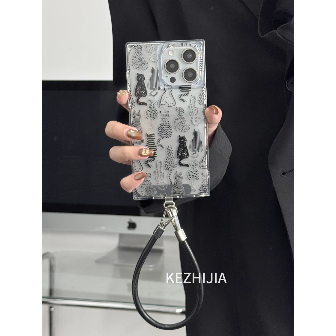 【壳之】高级ins艺术猫咪背影方壳适用苹果16/15/14/13promax手机壳