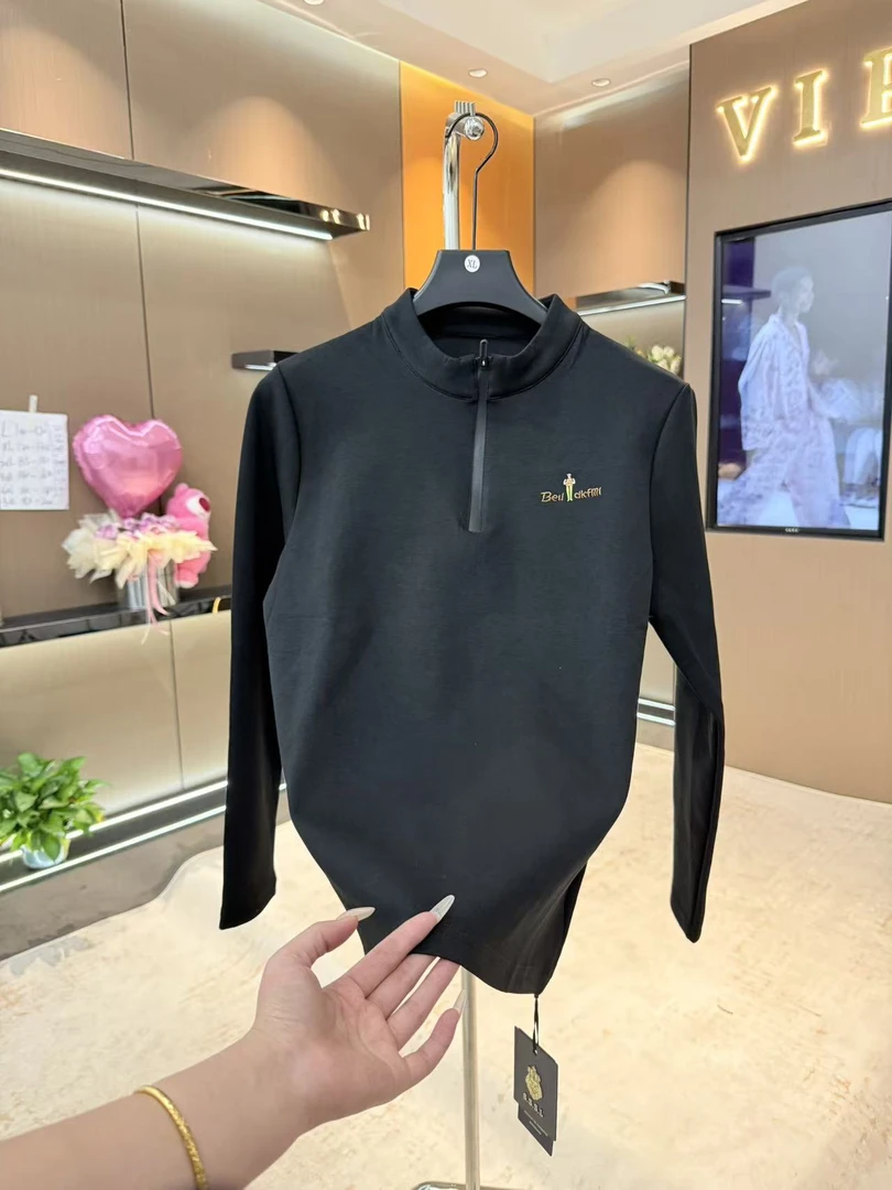 BI家2025秋冬新款保暖立领长袖T恤男半拉链休闲