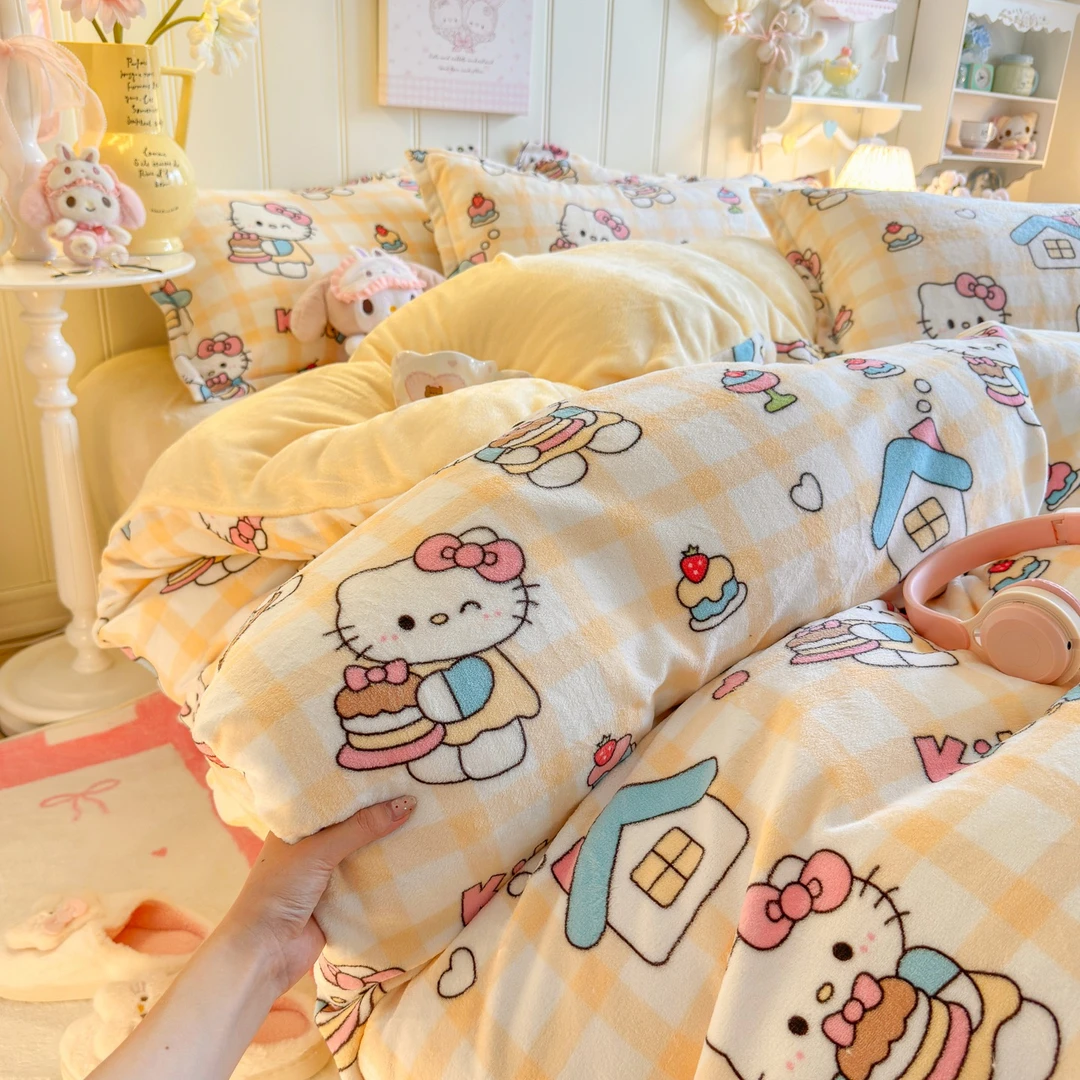 秋冬季四件套牛奶绒卡通印花加绒保暖学生宿舍单人双面绒毛绒加厚