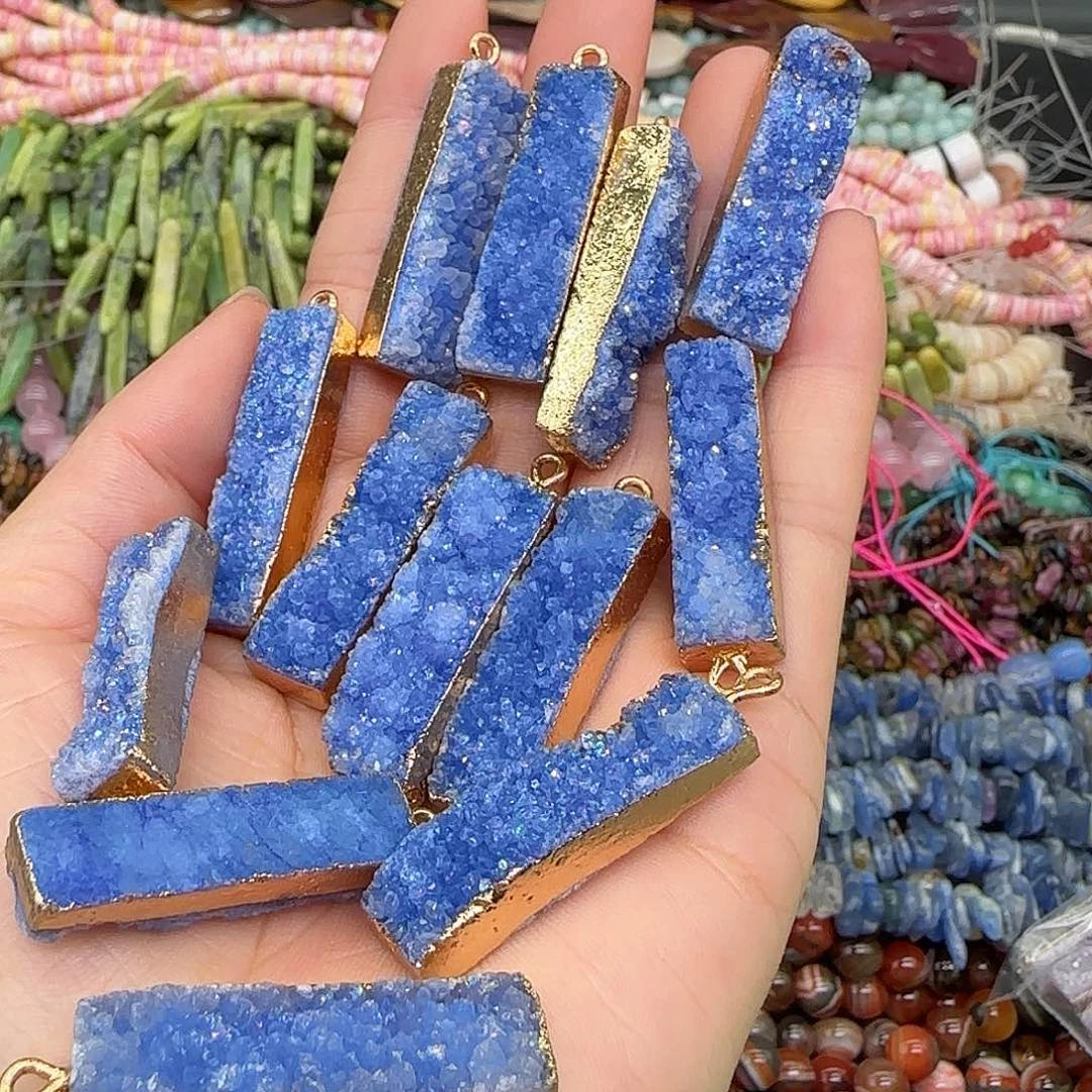 玛瑙/玉髓合金珠宝半成品晶牙吊坠一个长方形蓝紫