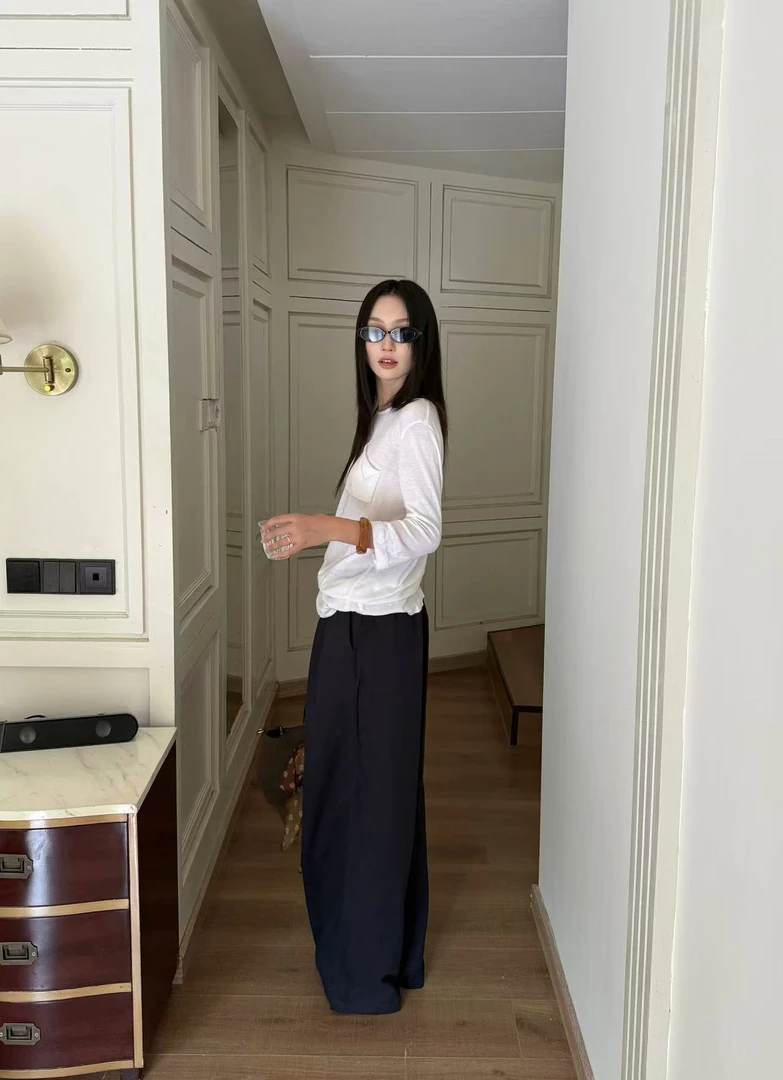 米古古 卷毛 #D001#福 休闲阔腿百搭松紧腰裤子（腰围68 裤长100）