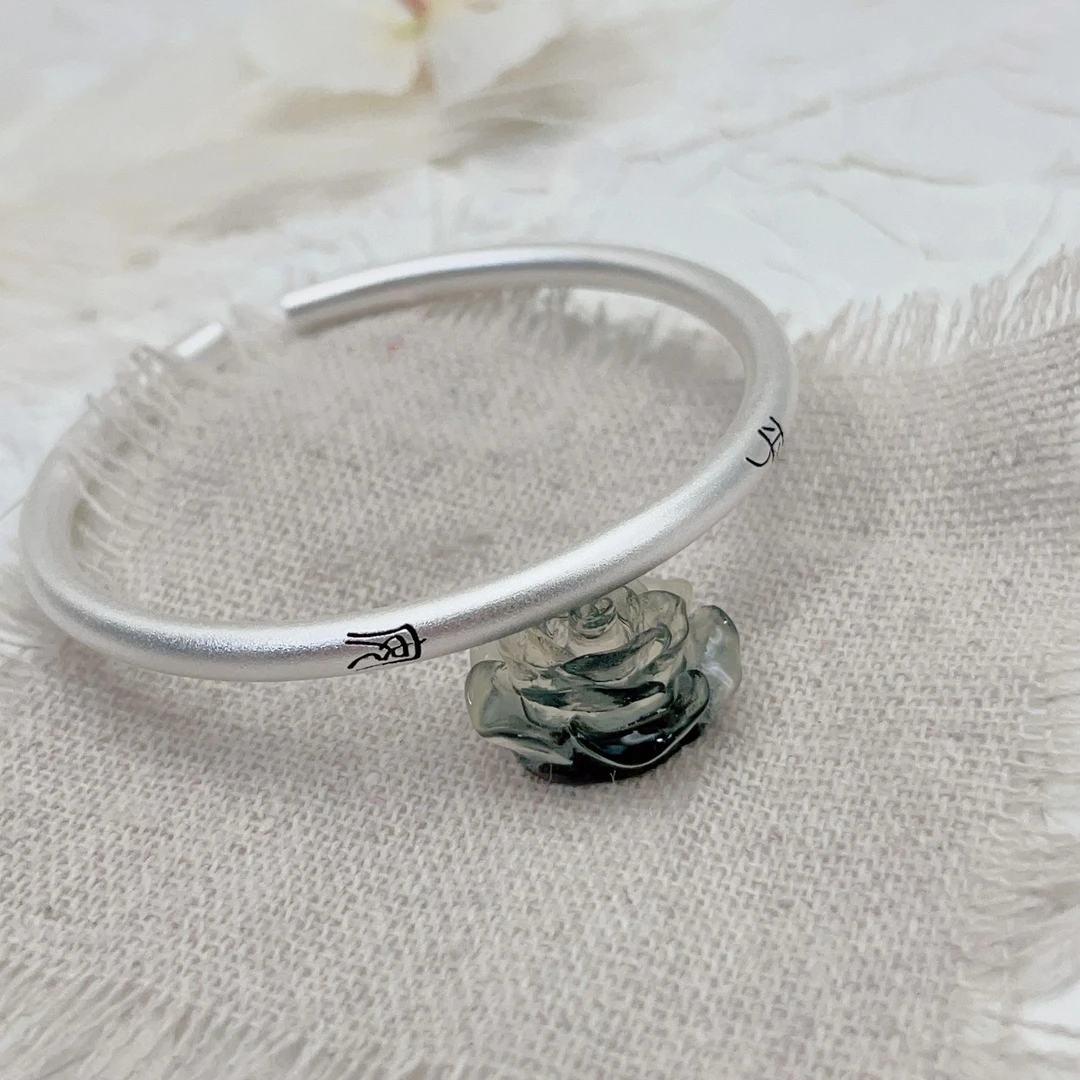 足银手镯 足银磨砂开口平安手镯
