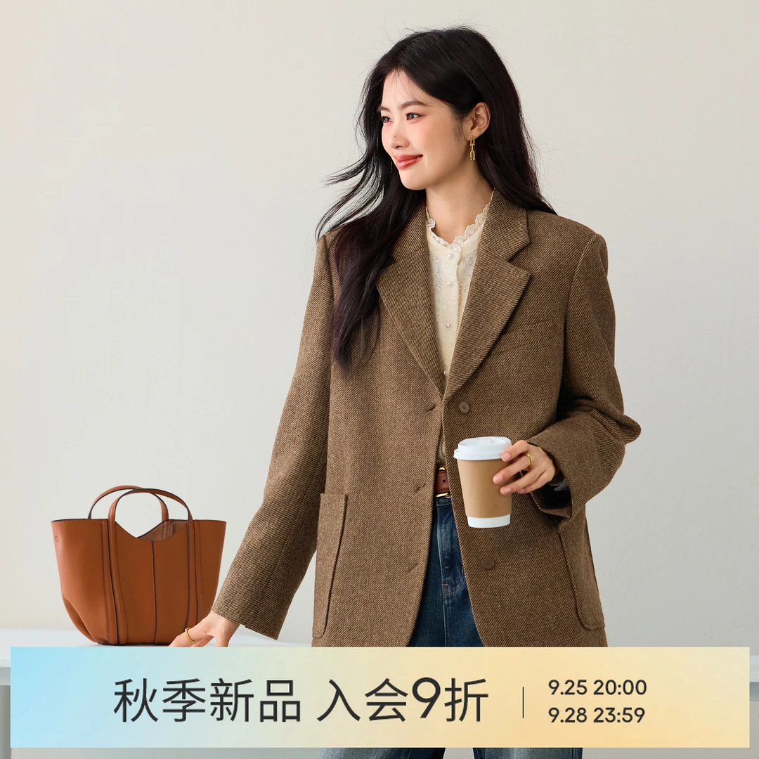 伊芙丽全毛多色肌理单门襟两粒扣通勤显瘦西装2025秋新1GA911301Q