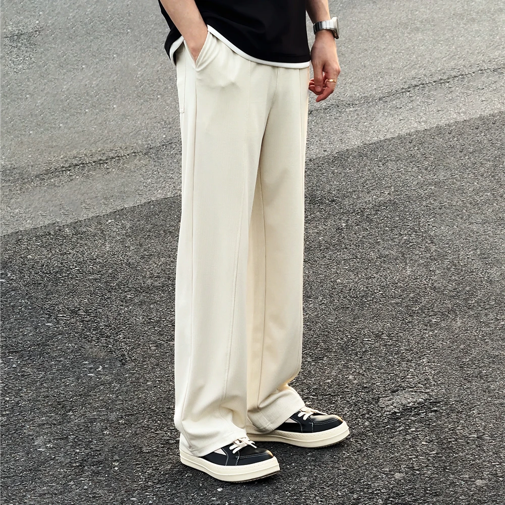 条纹肌理垂感休闲男裤子春夏潮牌西裤宽松直筒阔腿长裤男款拖地裤