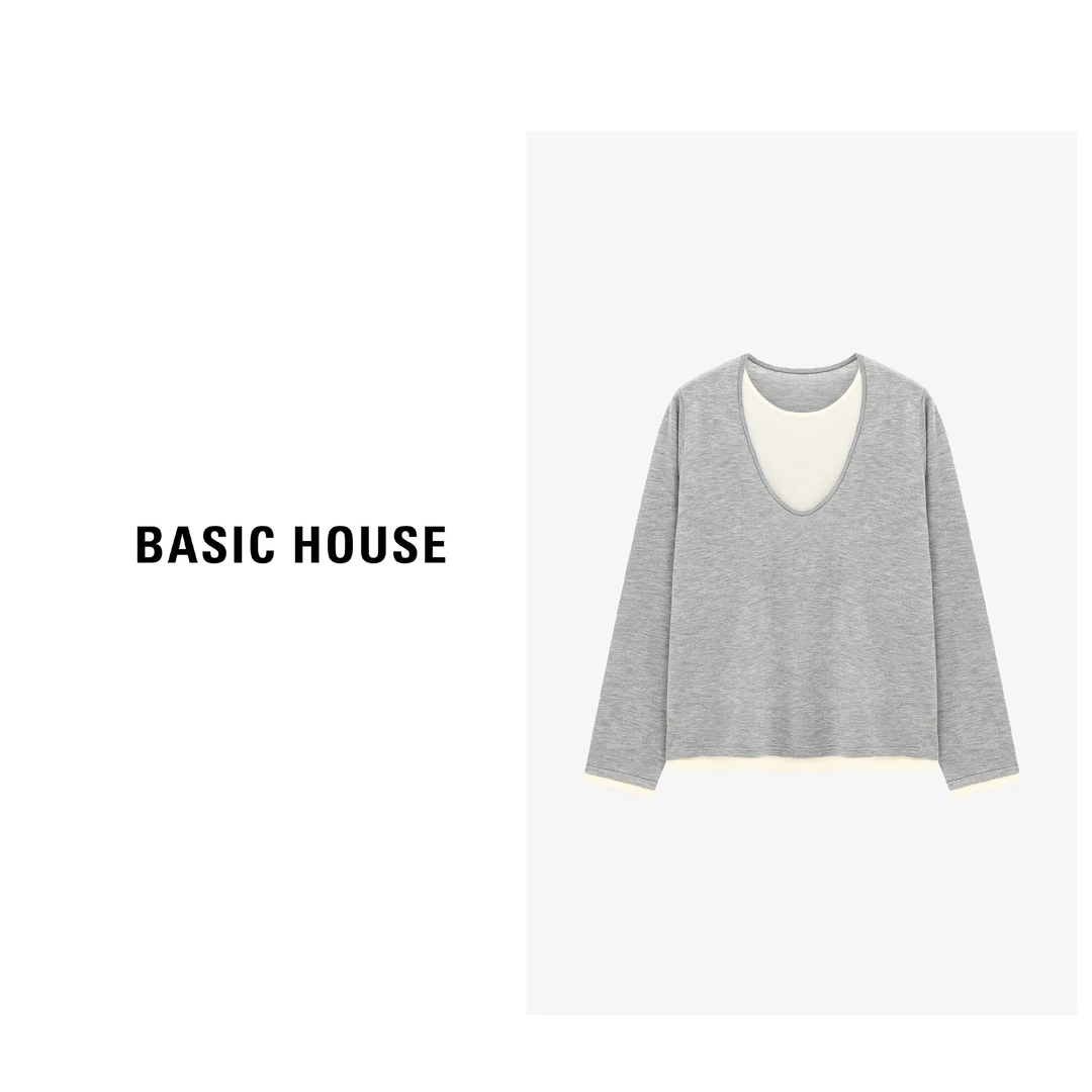 Basic House/百家好秋季新款简约极简风假两件针织衫-B0625B5IMN2