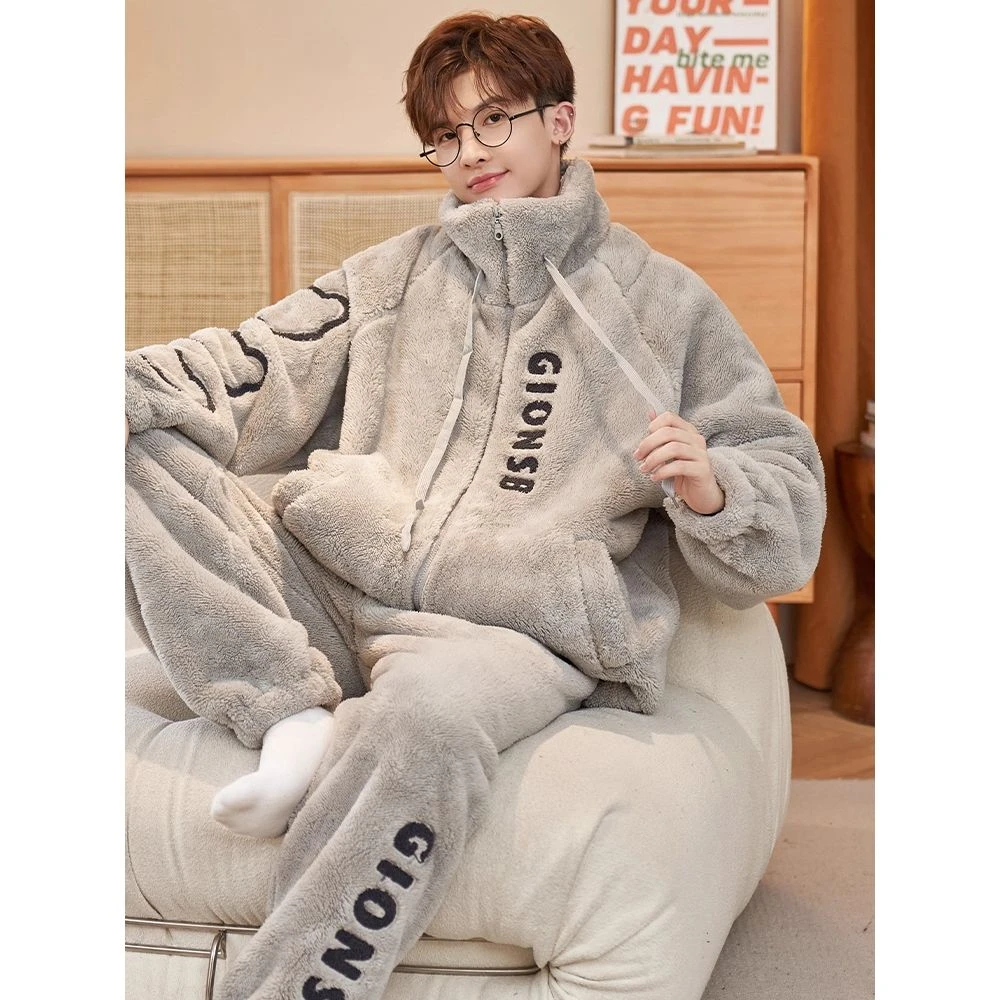 红豆【田曦薇同款】睡衣男士冬季珊瑚绒加厚加绒保暖大码男款法兰绒