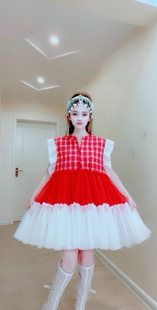 【面条家】5191#夏季仙仙纱纱拼接洋气蓬蓬连衣裙