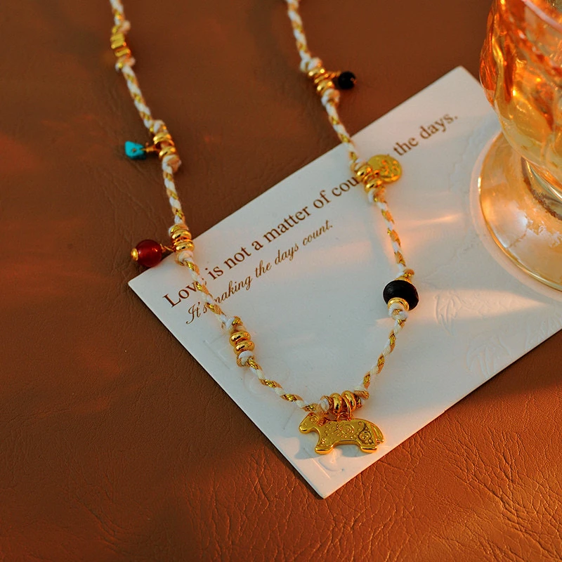 铜合金项链 e114---彩色编绳小马时尚气质百搭设计项链