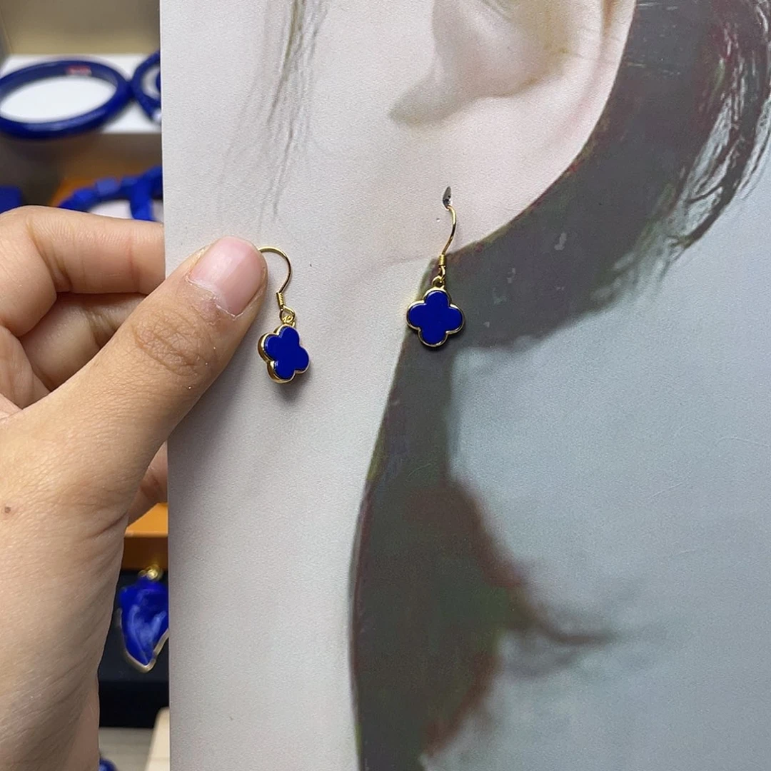 青金石耳钩银S925镀金镶嵌