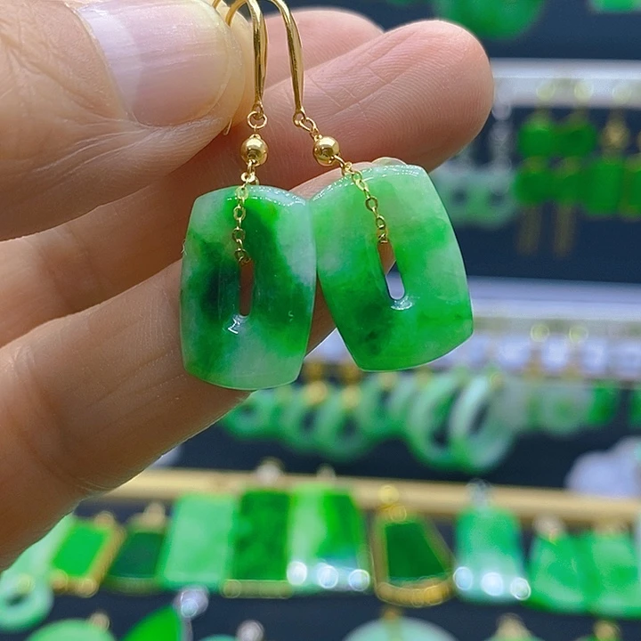 翡翠18K金镶嵌耳饰耳坠