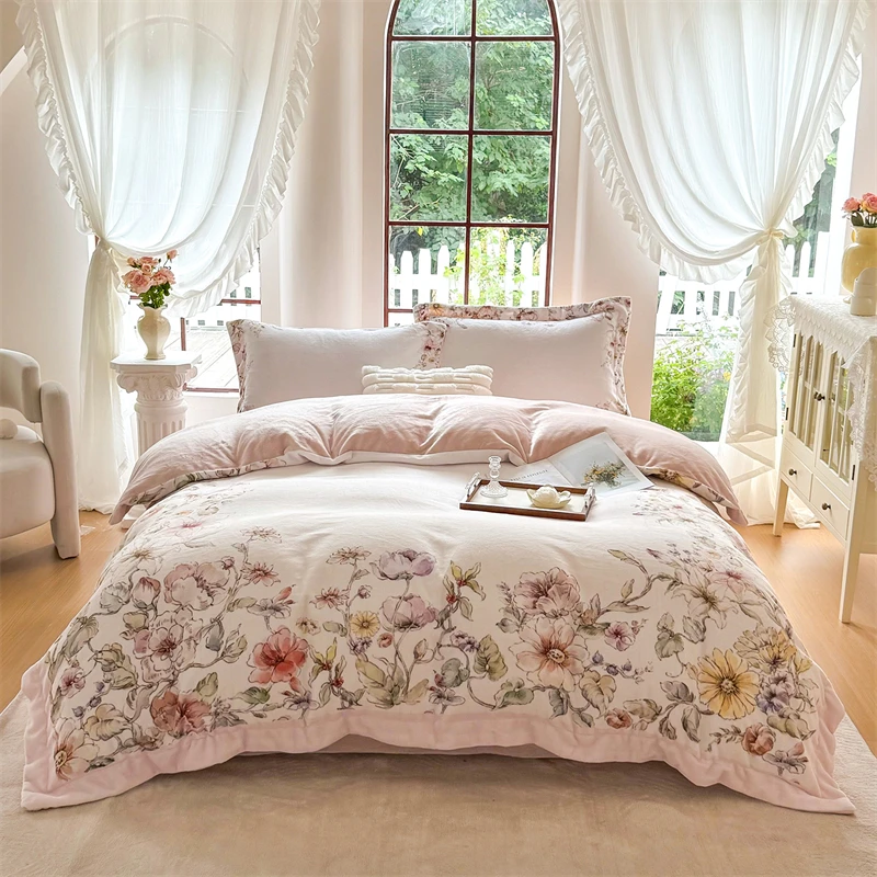 【晴美】火山绒宽边四件套-花园系列-花语绒