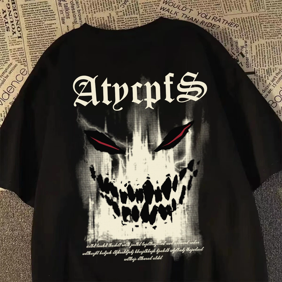 100%纯棉重磅优质短袖美式恶魔炸街潮牌T恤夏季新款男装宽松半袖i