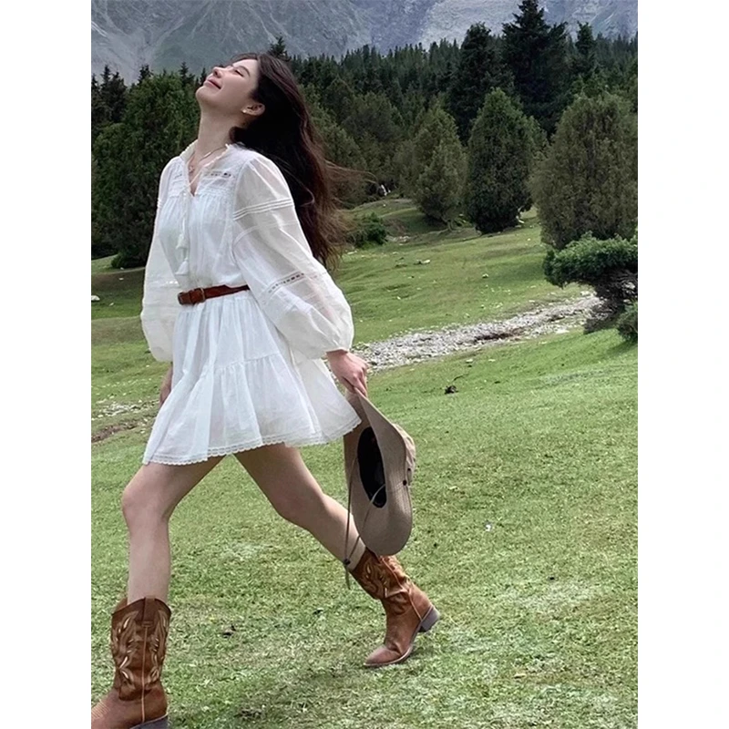 复古西部牛仔靴女2025秋季新款明星同款旅游骑士靴厚底V口长筒靴