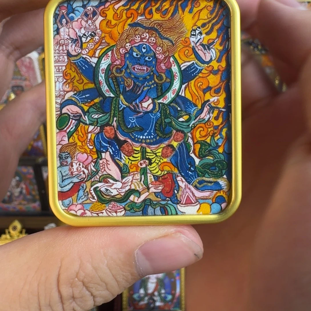 吊坠纯手绘六臂大黑天唐卡