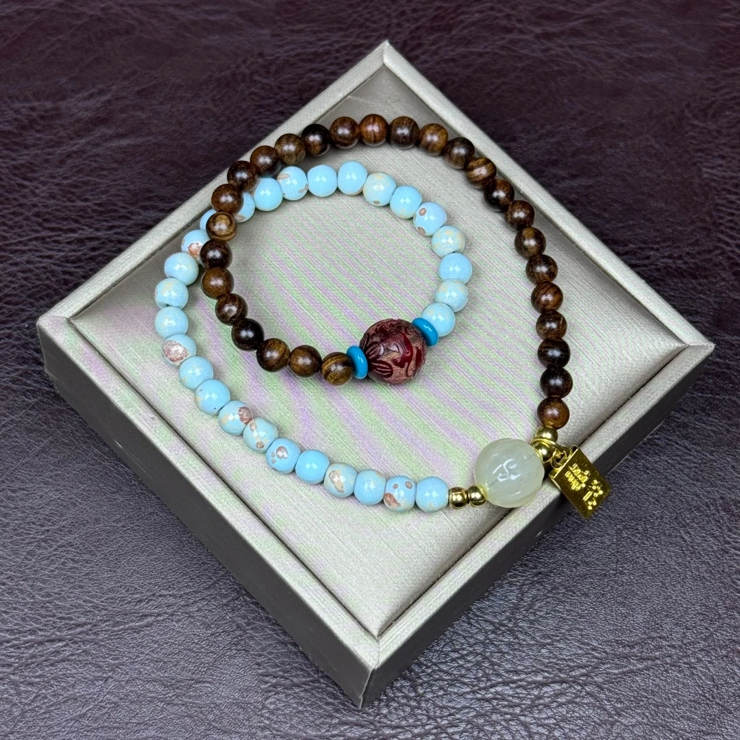 S0024黑花梨+寿山石（心想事成）精美手串无礼盒