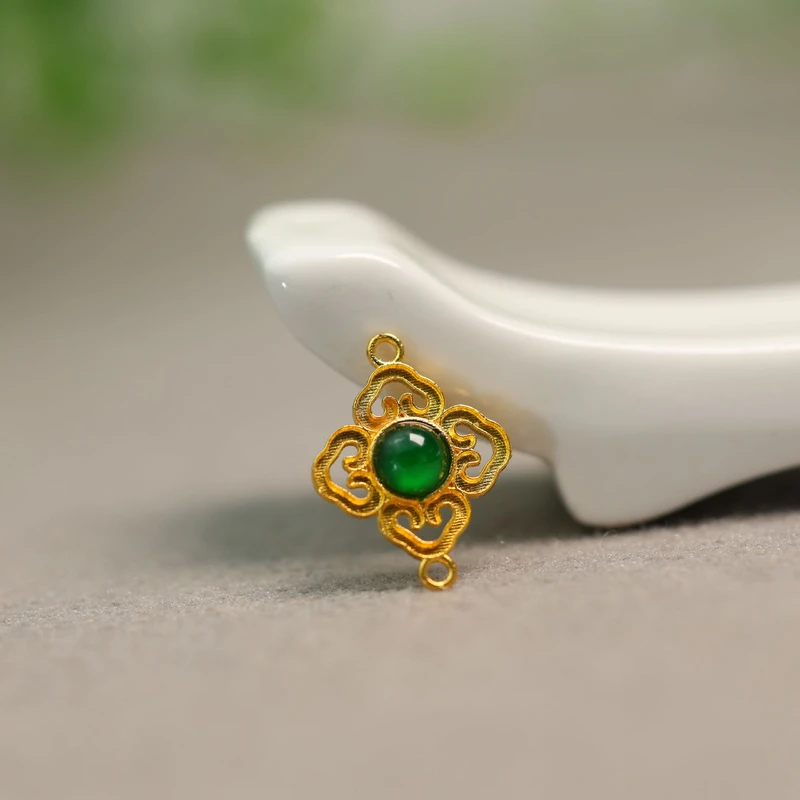 #H726 18K金镶嵌冰种满绿天然A货翡翠四叶草如意蛋面小吊坠