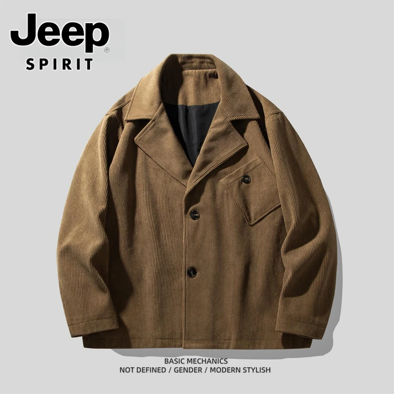 jeep吉普新款男高端气质潮牌平驳领休闲西服男士宽松日系西装外套