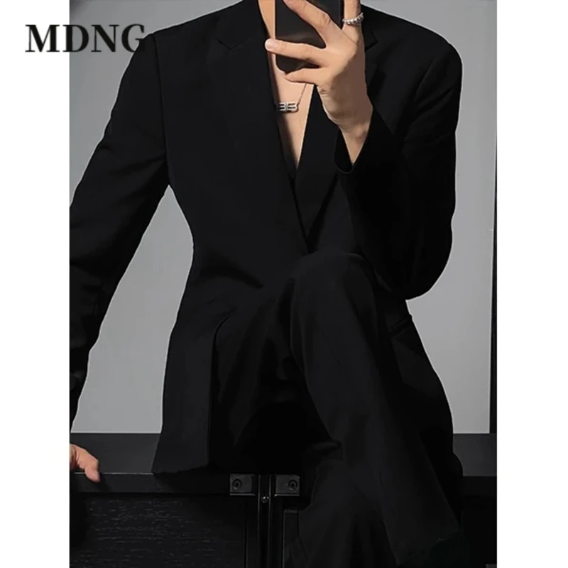 MDNG夏季复古高级感男款西装套装男士修身商务休闲西服西裤两件套