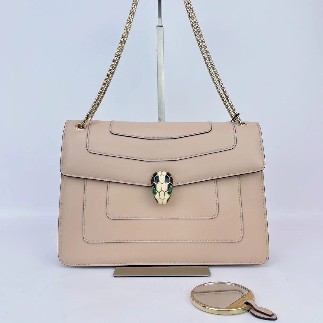 95新 BVLGARI/宝格丽 宝格丽 粉色蛇头单肩包底长27 E056