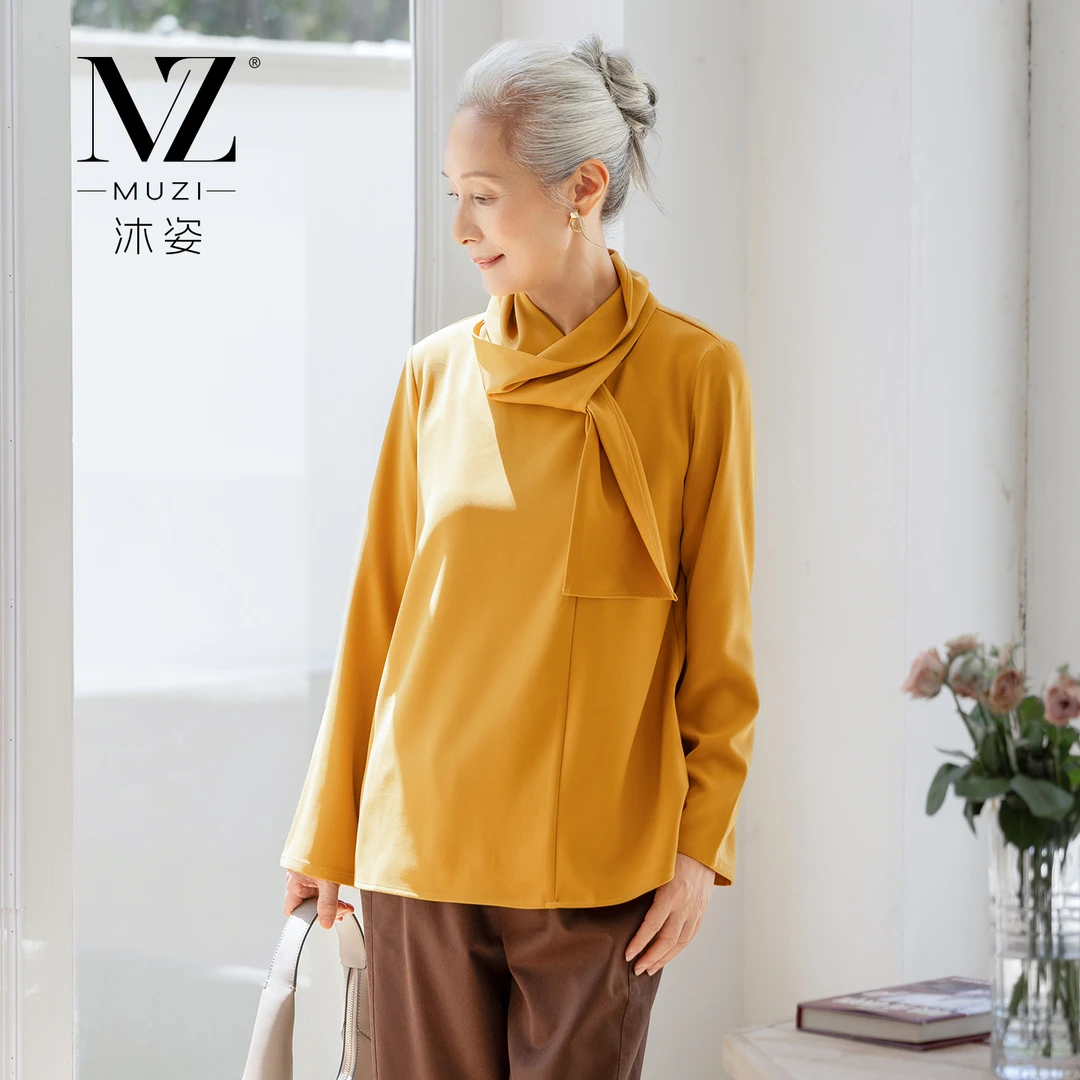 【完颜赫】中老年女士优雅飘带衬衫秋季新款妈妈装气质长袖上衣