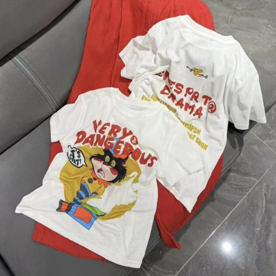 字母卡通动漫中国风猫咪短袖T恤印花薄雾少女风