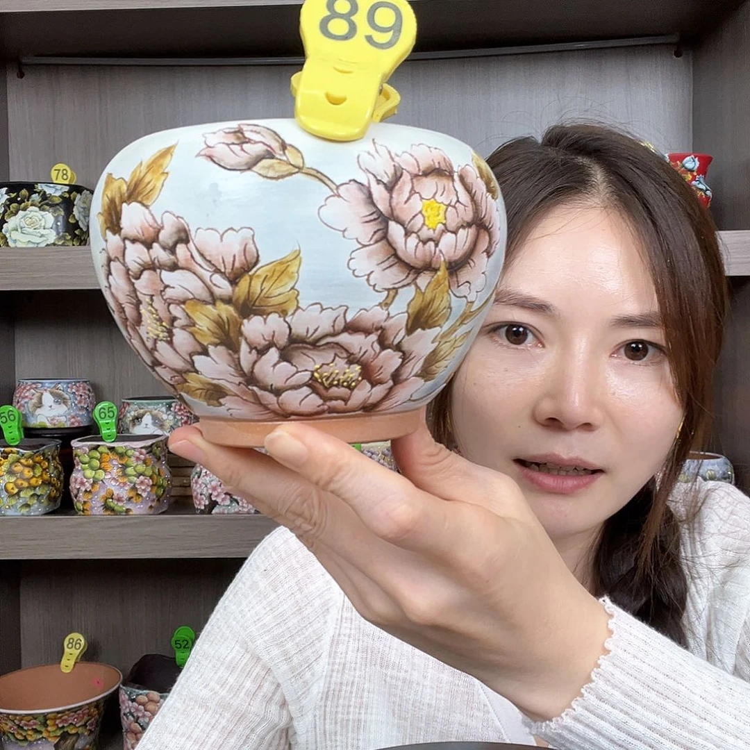 手绘陶瓷花盆口10高9.4