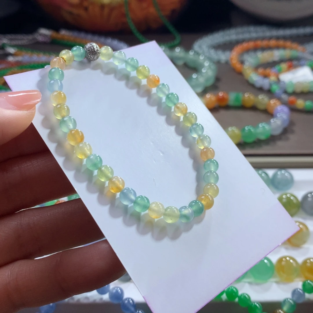 翡翠未镶嵌手链复古风冰透多宝卡5.1