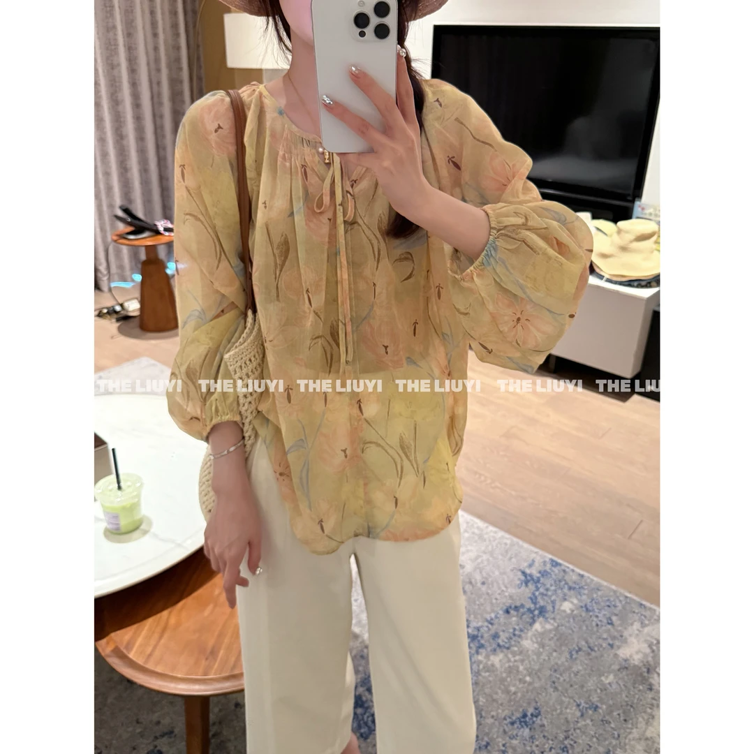 【LIUYI】繁花~夏季度假风圆领系带衬衫上衣+内搭吊带两件套53178