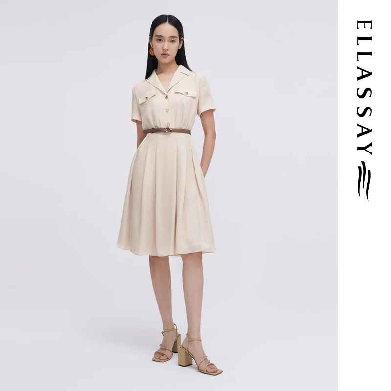 ELLASSAY歌力思25夏新款三醋酸法式风西装领连衣裙女EWF341Y04800