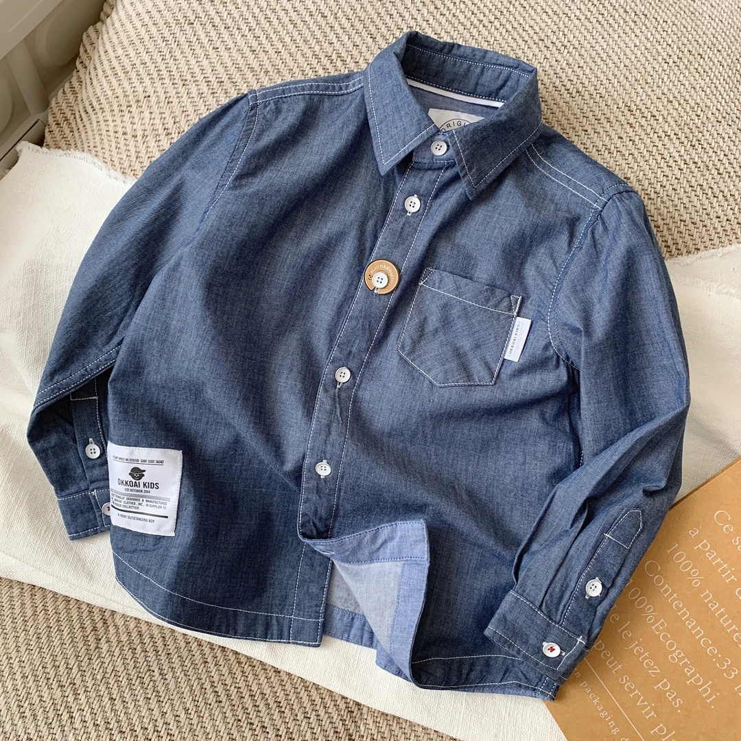 男童牛仔衬衫春秋2025中大童时髦儿童装休闲长袖外套