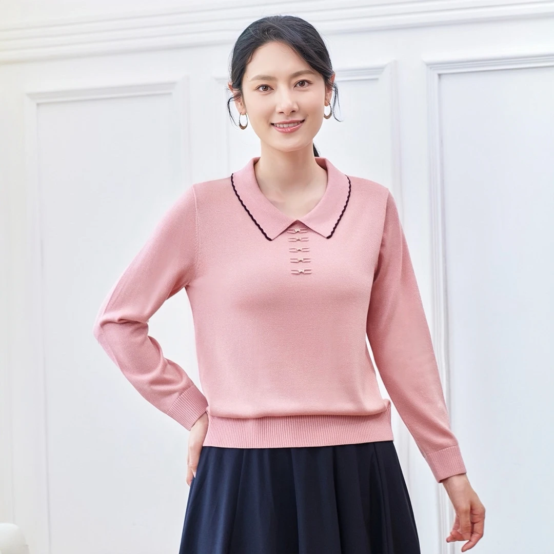 【高档天丝上衣】妈妈装翻领莱赛尔天丝长袖时尚百搭98809