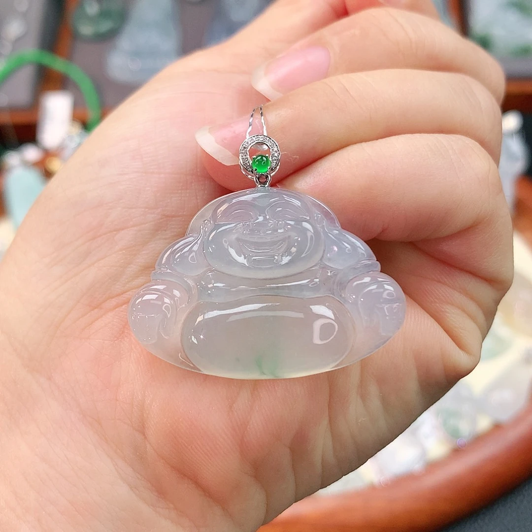 颈饰18K金镶嵌翡翠佛公