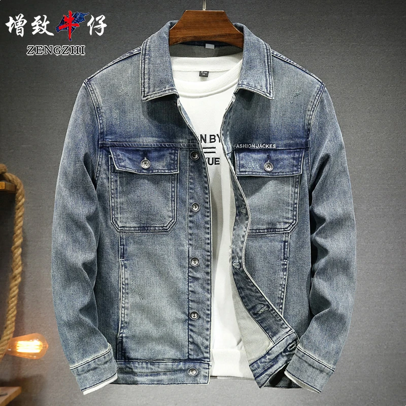 ZENGZHI/增致牛仔浅蓝727春秋夹克百搭帅气男装修身工装潮流韩版