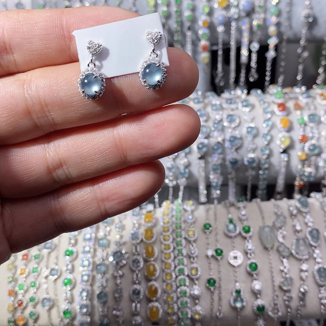 翡翠银S925镶嵌耳饰