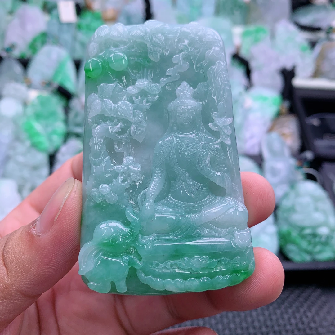 天然A货翡翠普贤菩萨吊坠挂件80.6-48.7-10.2