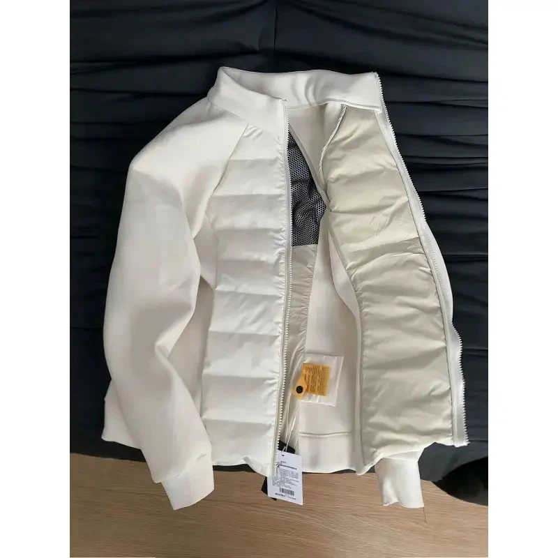 白色轻便排骨羽绒服外套男女冬季加厚修身内胆立领运动情侣短款薄