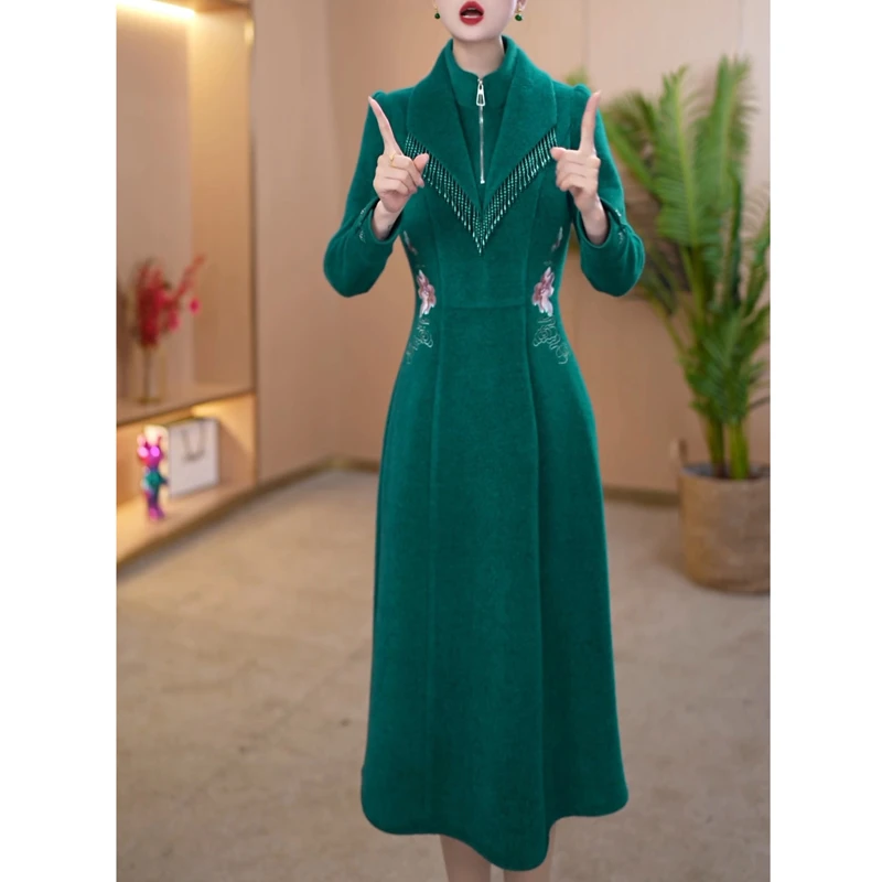 洋气妈妈早春新款新中式复古国风改良旗袍连衣裙女中长款气质显瘦