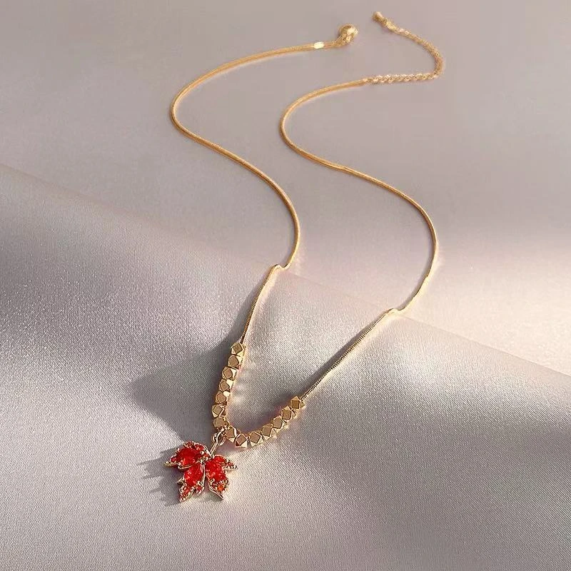 铜合金锆石项链 项链【红色枫叶】轻奢气质时尚精致5171