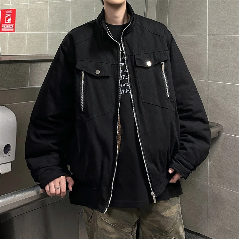 美式潮牌春秋新款夹克外套男痞帅潮牌时尚拉链设计感男上衣立领