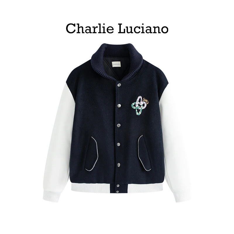 Charlie Luciano贪吃蛇标识绣花夹棉夹克男女同款蛇年限定外套潮