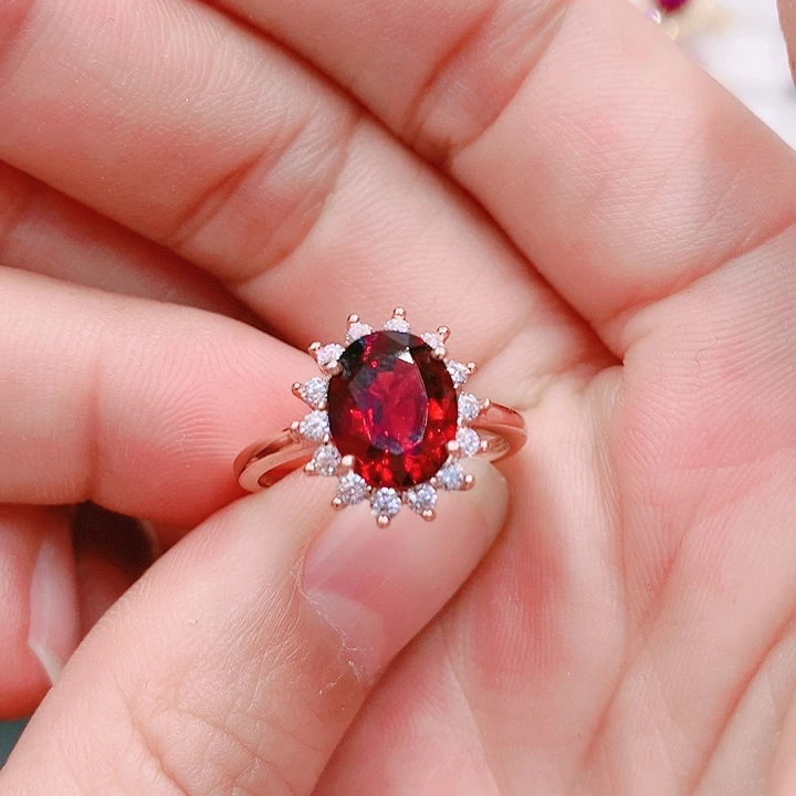 石榴石戒指银S925镶嵌7.5✖️9.4