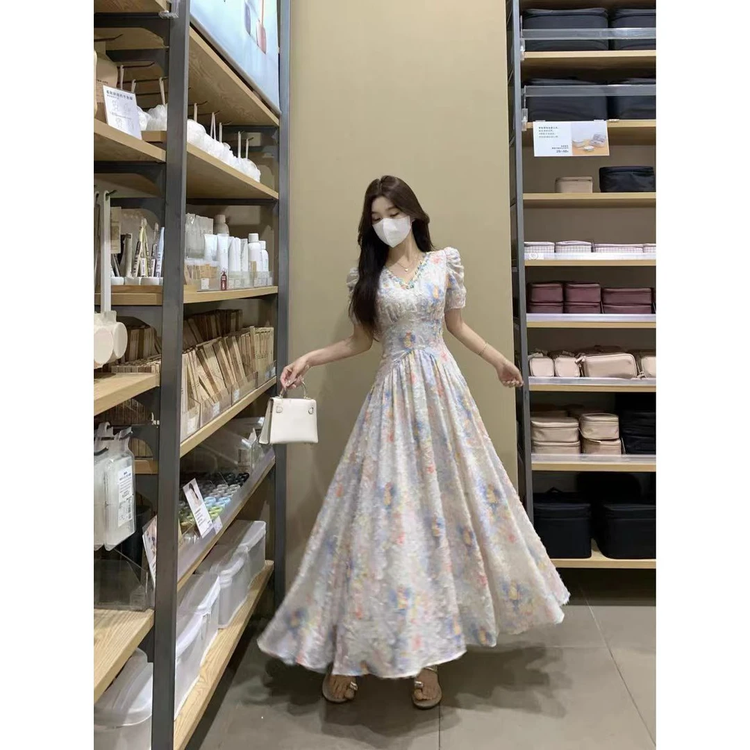 【绚烂奇点】特大码女装胖mm碎花夏季高腰显瘦夏季新款绝美仙女长裙