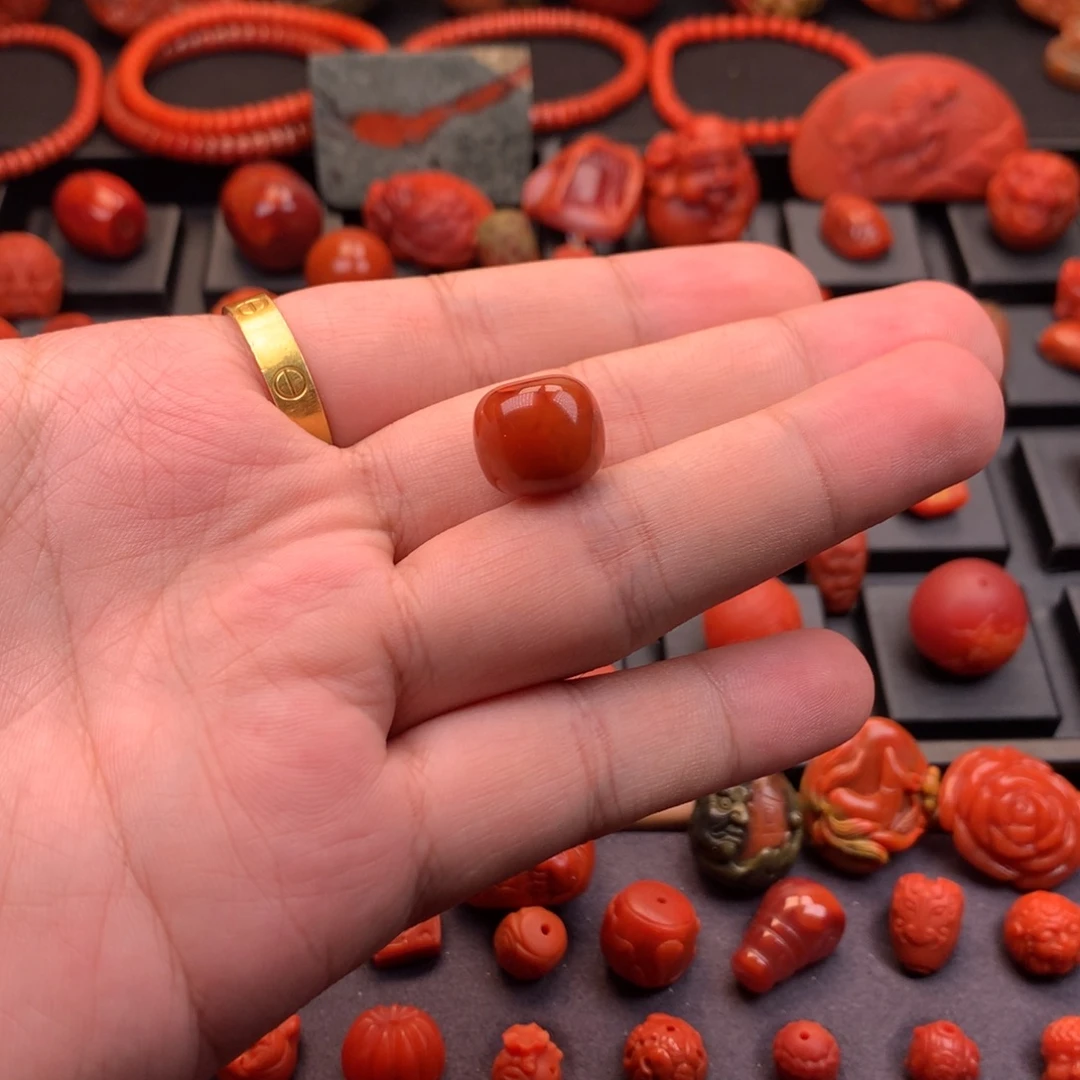 南红玛瑙未镶嵌南红川料原矿火焰纹老型单珠14mm
