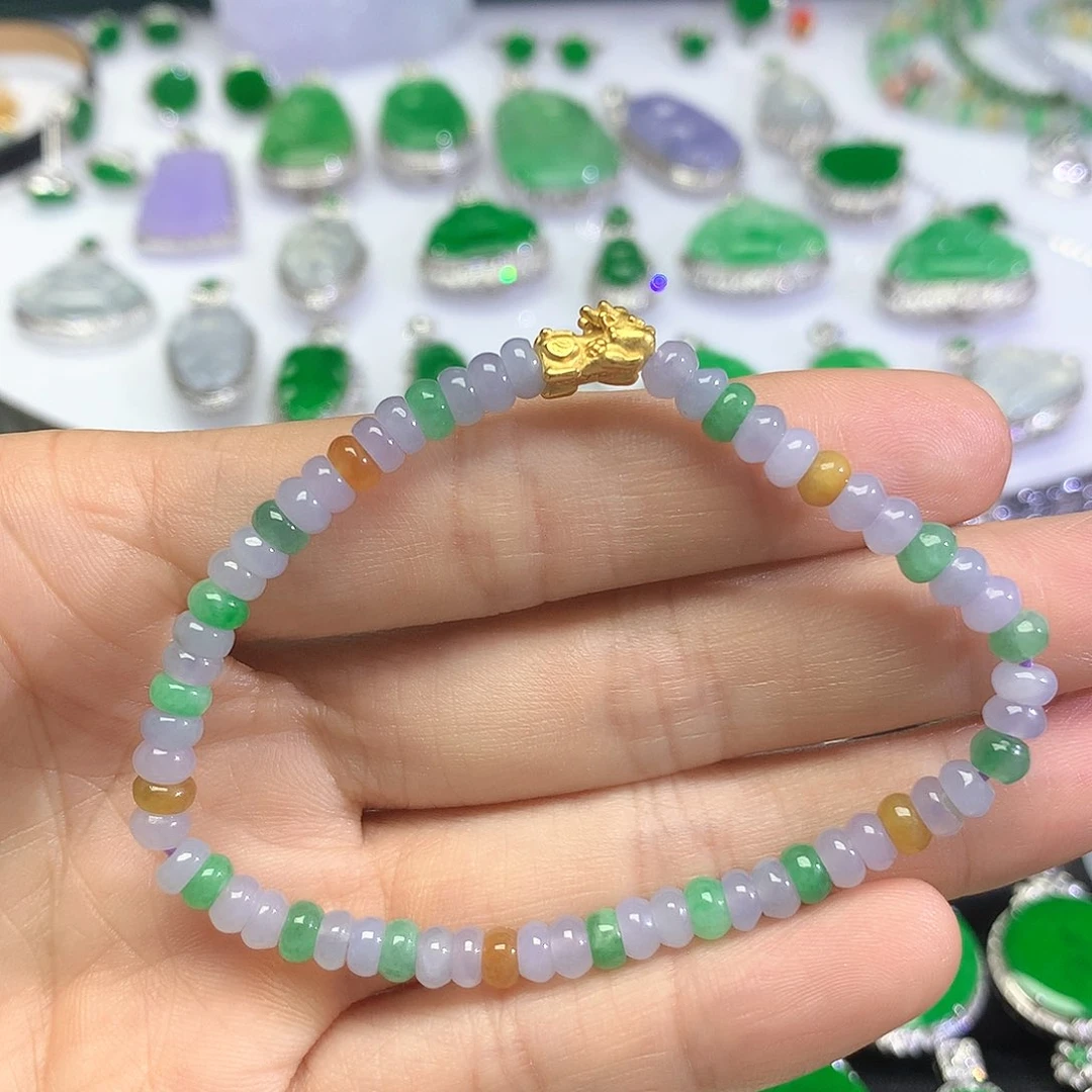 足金镶嵌手链翡翠手串