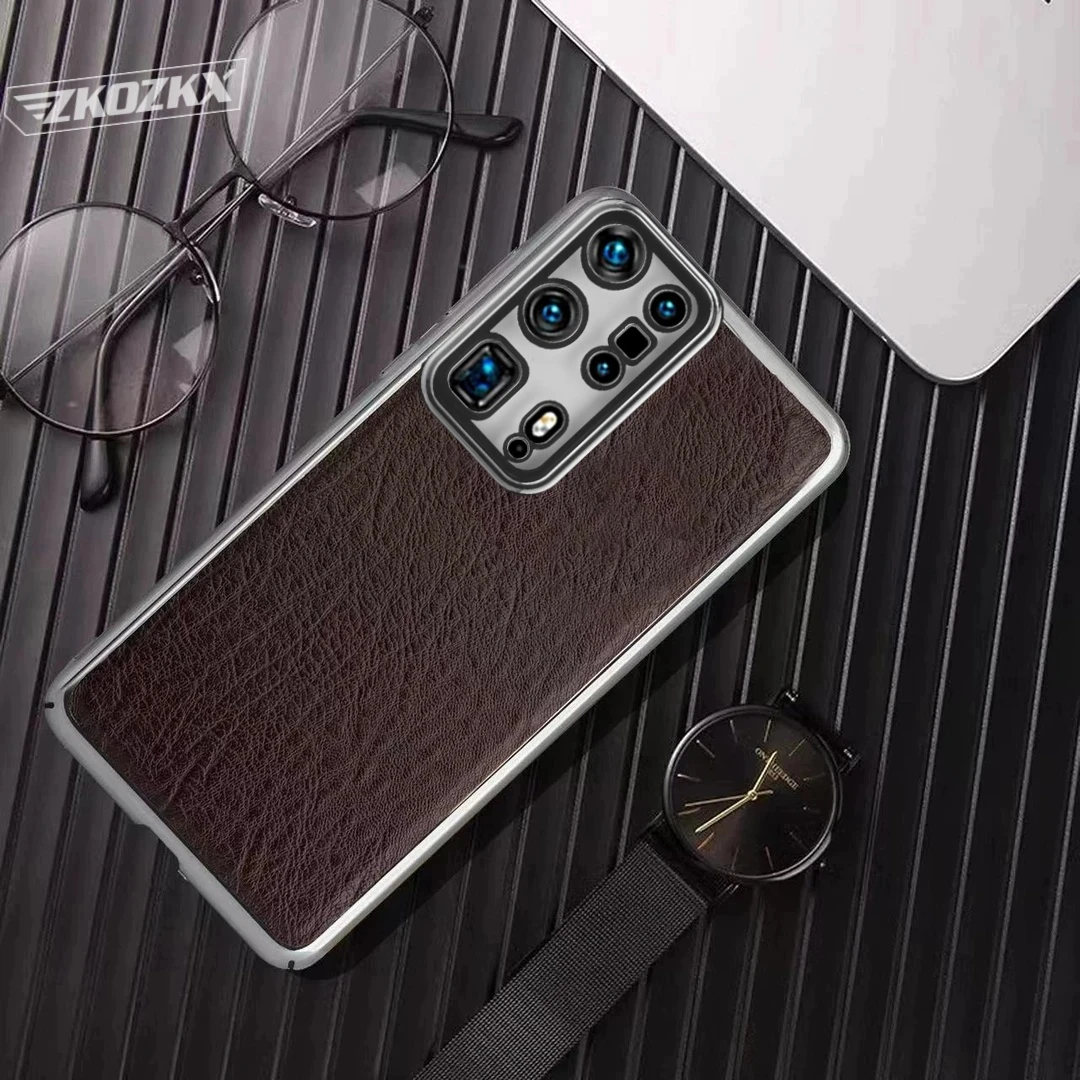 适用华为P40Pro+手机壳新款商务高档电镀鳄鱼皮纹全包超薄防摔