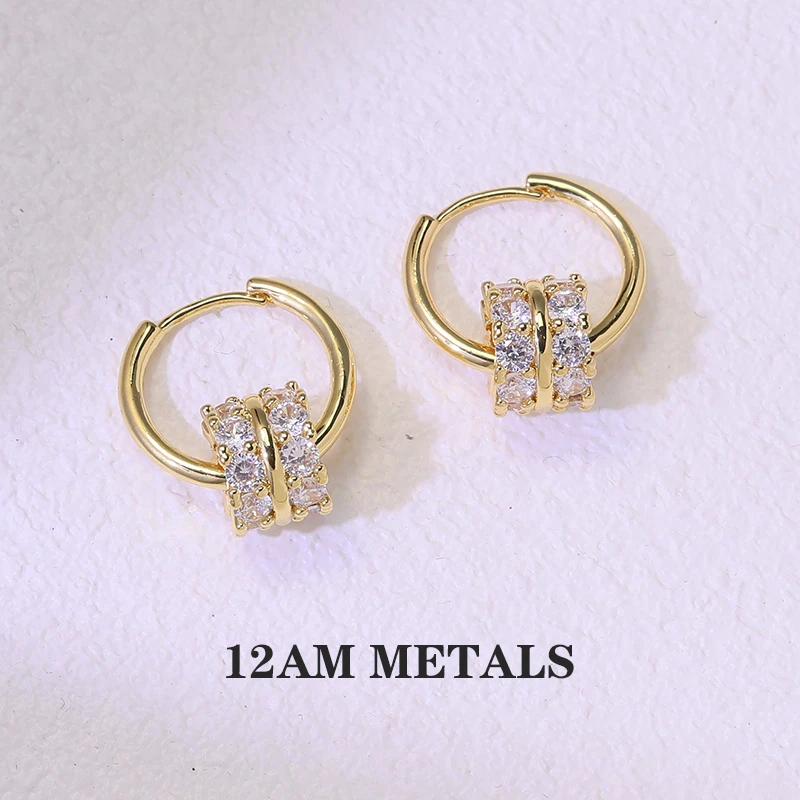 铜合金合成锆石耳饰 高级感可转动圈圈耳扣潮精致轻奢耳环QC2425